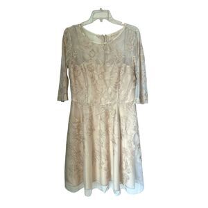 Tahari ASL Floral Lace Embellished Elegant Cream Romantic Lace Dress sz 12P